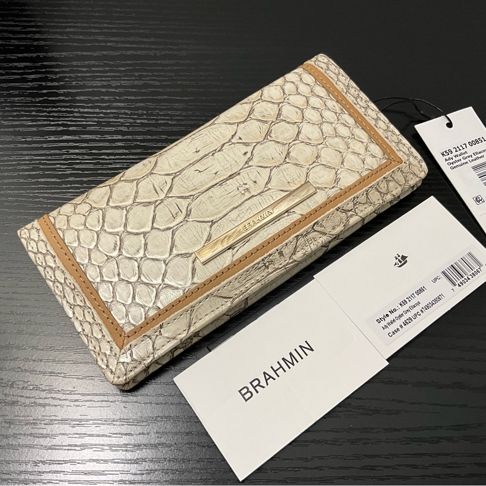 Brahmin Ady OYSTER GREY ELLACOYA Leather Wallet NWT RARE HTF